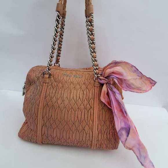 Miu Miu Prada Metelasse arcadie nappa Leather double chain purse beige pink tote - Picture 4 of 15